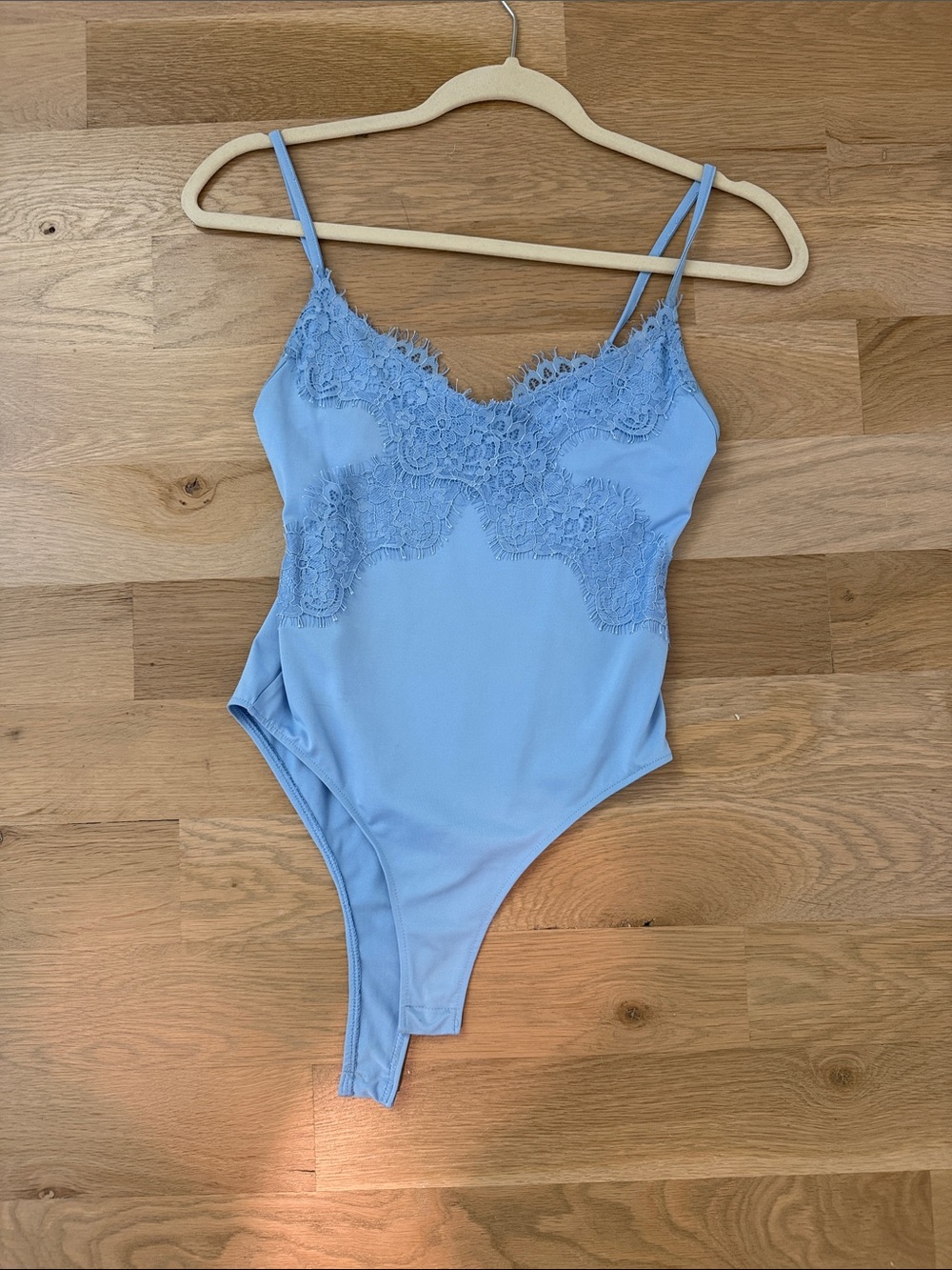 Light Blue Lace Trim Bodysuit